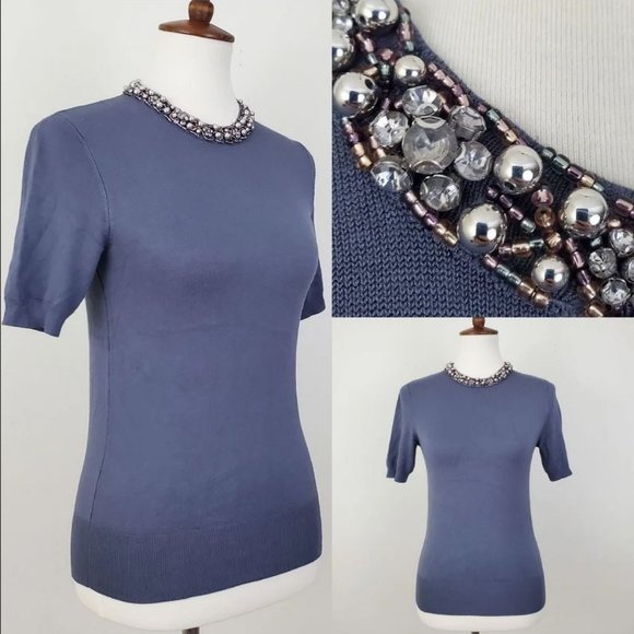 Zara knit short sleeve top with jeweled neckline, NWT, S - Picture 2 of 12